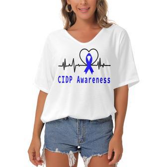 Chronic Inflammatory Demyelinating Polyneuropathy Cidp Awareness Heartbeat Blue Ribbon Cidp Support Cidp Awareness Women's Bat Sleeves V-Neck Blouse - Monsterry CA