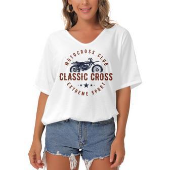 Classic Motor Cross Club Women's Bat Sleeves V-Neck Blouse | Favorety AU