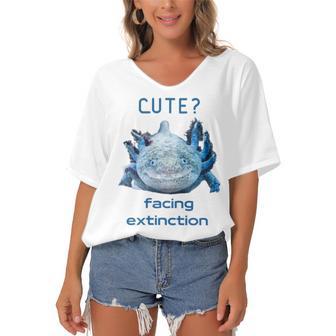 Cute Axolotl Facing Extinction Women's Bat Sleeves V-Neck Blouse | Favorety AU