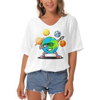 Dabbing Earth Day Women's Bat Sleeves V-Neck Blouse | Favorety CA