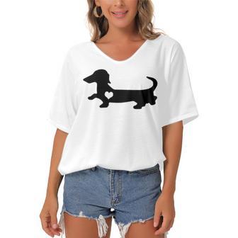 Dachshund Heart Dog Lover Women's Bat Sleeves V-Neck Blouse | Favorety DE