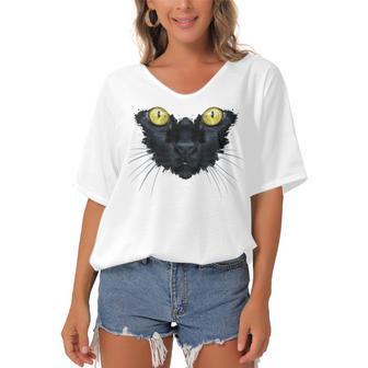 Death Rides A Black Cat Women's Bat Sleeves V-Neck Blouse | Favorety DE