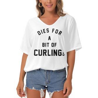 Dies For A Bit Of Curling Women's Bat Sleeves V-Neck Blouse | Favorety UK