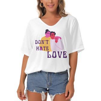 Dont Hate Love Women's Bat Sleeves V-Neck Blouse | Favorety