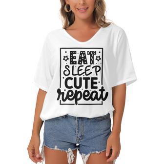 Eat Sleep Cute Repeat Graphic Design For Babys Women's Bat Sleeves V-Neck Blouse | Favorety CA