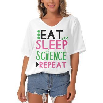 Eat Sleep Science Repeat Women's Bat Sleeves V-Neck Blouse | Favorety UK