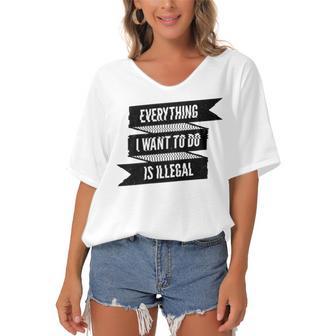 Everything I Want To Do Is Illegal Glitsh Sticker Design Funny Everything I Want To Do Is Illegal Stickers Women's Bat Sleeves V-Neck Blouse | Favorety DE