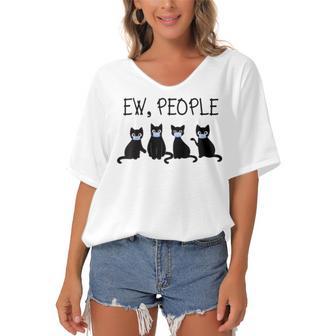 Ew People Meowy Cat Lovers 209 Shirt Women's Bat Sleeves V-Neck Blouse | Favorety