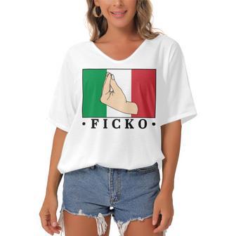 Ficko Italian Hand Sign Women's Bat Sleeves V-Neck Blouse | Favorety