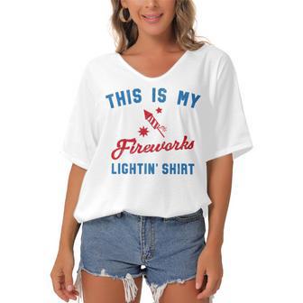 Fourth Of July My Fireworks Vintage 749 Shirt Women's Bat Sleeves V-Neck Blouse | Favorety AU