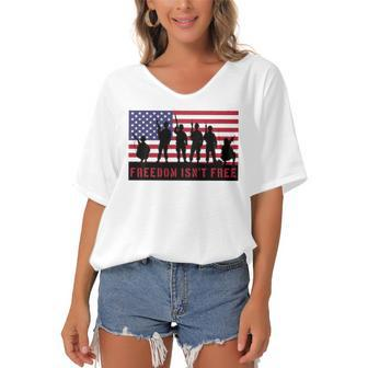 Freedom Isnt Free 4Th Of July America Women's Bat Sleeves V-Neck Blouse | Mazezy