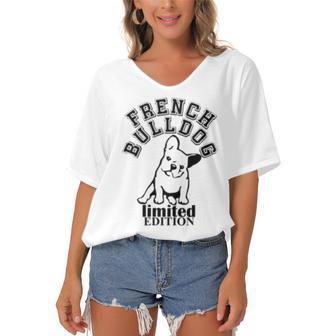 French Bulldog V2 Women's Bat Sleeves V-Neck Blouse | Favorety CA