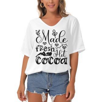 Fresh Hot Cocoa Women's Bat Sleeves V-Neck Blouse | Favorety DE