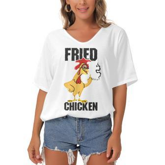 Fried Chicken Drumstick Nuggets Wings Breadcrumbs V2 Women's Bat Sleeves V-Neck Blouse - Seseable
