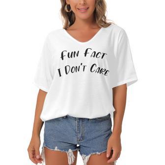 Fun Fact L Dont Care Funny V2 Women's Bat Sleeves V-Neck Blouse | Favorety UK