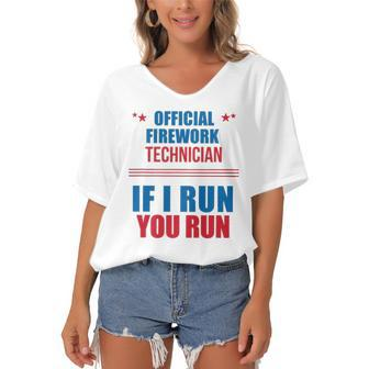 Funny 4Th Of July S Official Firework Technician Women's Bat Sleeves V-Neck Blouse | Mazezy