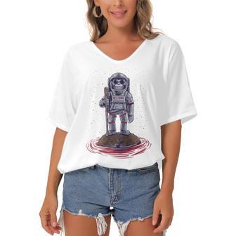 Funny Astronaut Monkey V3 Women's Bat Sleeves V-Neck Blouse | Favorety DE