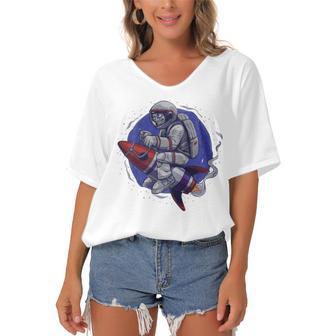 Funny Astronaut Monkey V4 Women's Bat Sleeves V-Neck Blouse | Favorety DE