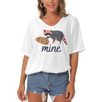 Funny Cookie Raccoon Food Lover Women's Bat Sleeves V-Neck Blouse | Favorety AU