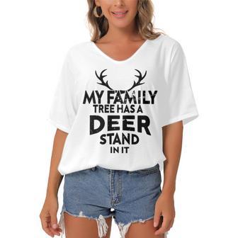 Funny Deer Quotemy Family Tree Has A Deer Stand In It Deer Lovers Women's Bat Sleeves V-Neck Blouse | Favorety