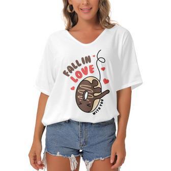 Funny Donut Fall In Love Women's Bat Sleeves V-Neck Blouse | Favorety UK