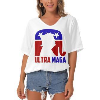 Funny Ultra Maga Gift For Americans Trump Biden Lover Women's Bat Sleeves V-Neck Blouse | Favorety UK