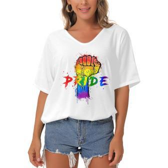 Gay Pride Lgbt For Gays Lesbian Trans Pride Month Women's Bat Sleeves V-Neck Blouse | Mazezy CA