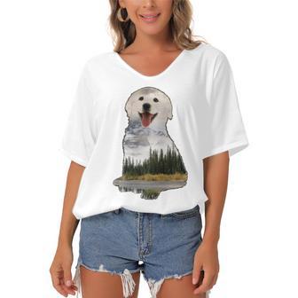 Golden Retriever Cute Puppy Women's Bat Sleeves V-Neck Blouse | Favorety AU