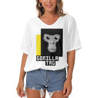 Gorilla Tag Pfp Maker Gorilla Tag Yellow Women's Bat Sleeves V-Neck Blouse | Favorety DE