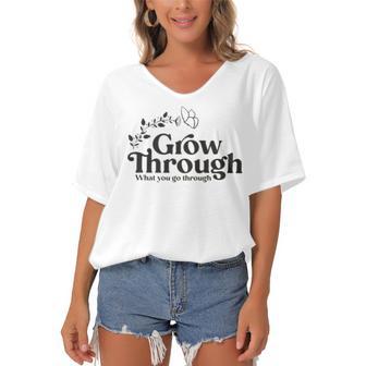 Grow Through What You Go Through Women's Bat Sleeves V-Neck Blouse | Favorety UK