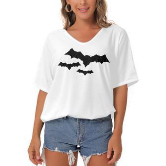 Halloween Scary Vampire Bats Pattern Women's Bat Sleeves V-Neck Blouse | Favorety UK