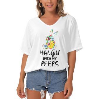 Hangin With My Peeps 837 Shirt Women's Bat Sleeves V-Neck Blouse | Favorety