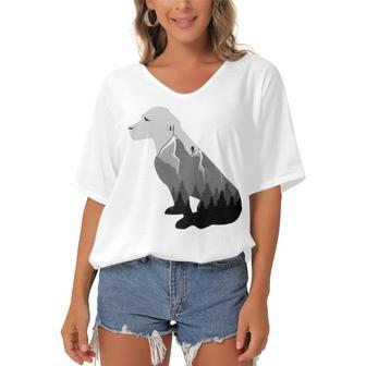 Happiness Is A Day Spent Hiking With My Dog Women's Bat Sleeves V-Neck Blouse - Monsterry DE