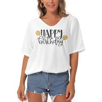 Happy Beautiful Birthday With Balloons Women's Bat Sleeves V-Neck Blouse | Favorety AU