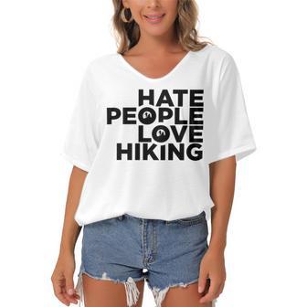 Hate People Love Hiking V2 Women's Bat Sleeves V-Neck Blouse | Favorety