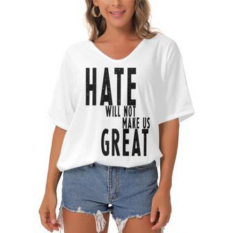 Hate Will Not Make Us Great Resist Anti Donald Trump Women's Bat Sleeves V-Neck Blouse | Favorety UK