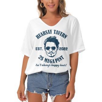 Hearsay Tavern Est 2022 Mega Pint Isnt Always Happy Hour Women's Bat Sleeves V-Neck Blouse | Favorety DE