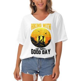 Hiking With My Puppy Good Day Women's Bat Sleeves V-Neck Blouse | Favorety UK