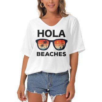 Hola Beaches Funny V2 Women's Bat Sleeves V-Neck Blouse | Favorety AU