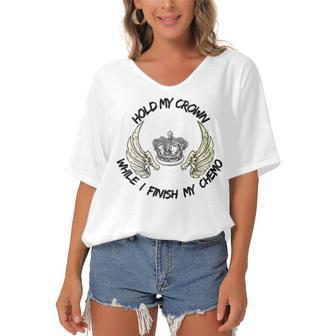 Hold My Crown While I Finish My Chemo V4 Women's Bat Sleeves V-Neck Blouse | Favorety