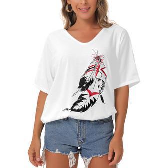 Huchnon Native American Tribe V6 Women's Bat Sleeves V-Neck Blouse | Favorety