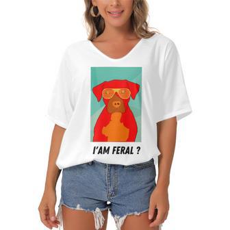 I Am Feral Coll Red Dog Women's Bat Sleeves V-Neck Blouse | Favorety DE