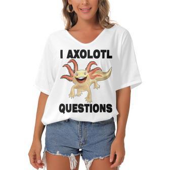 I Axlotl Questions Cute Axlotl Women's Bat Sleeves V-Neck Blouse | Favorety