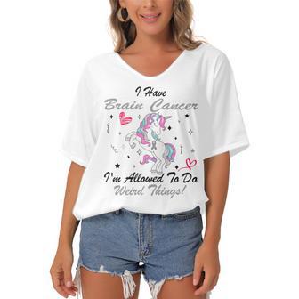 I Have Brain Cancer Im Allowed To Do Weird Things Unicorn Grey Ribbon Brain Cancer Brain Cancer Awareness Women's Bat Sleeves V-Neck Blouse | Favorety CA