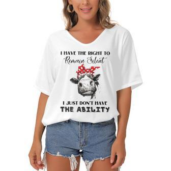 I Have The Right To Remain Silent I Dont Have Ability Funny Women's Bat Sleeves V-Neck Blouse | Mazezy