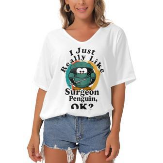 I Really Like Surgeon Penguin Ok Women's Bat Sleeves V-Neck Blouse | Favorety AU