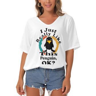 I Really Like This Penguin Ok Women's Bat Sleeves V-Neck Blouse | Favorety DE