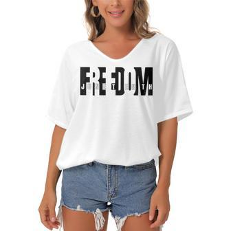Juneteenth African American Freedom Black History Pride Women's Bat Sleeves V-Neck Blouse | Mazezy
