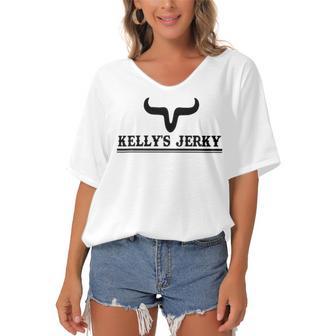 Kellys Jerky Custom Design Women's Bat Sleeves V-Neck Blouse | Favorety CA