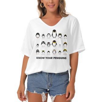 Know Your Penguins Women's Bat Sleeves V-Neck Blouse | Favorety UK